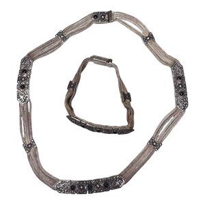 VTG Sterling Silver ANATOLI Onyx Dove Bird 16.5" Wheat Chain Necklace Bracelet 7